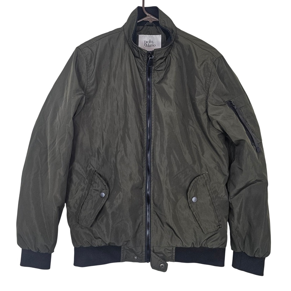Polo Mano Mens Olive Green Bomber Flight Jacket Full‎ Zip Utility Pocket Size S